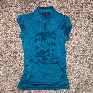 Blue Ruffle Keyhole neck Blouse